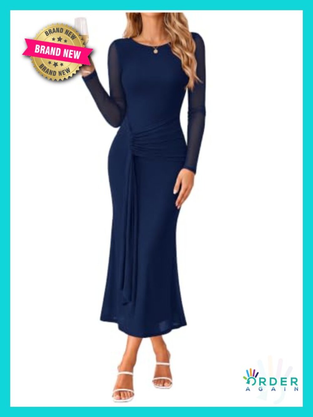 Women's Long Sleeve Bodycon Maxi Dress Ruched Formal Wedding Guest
